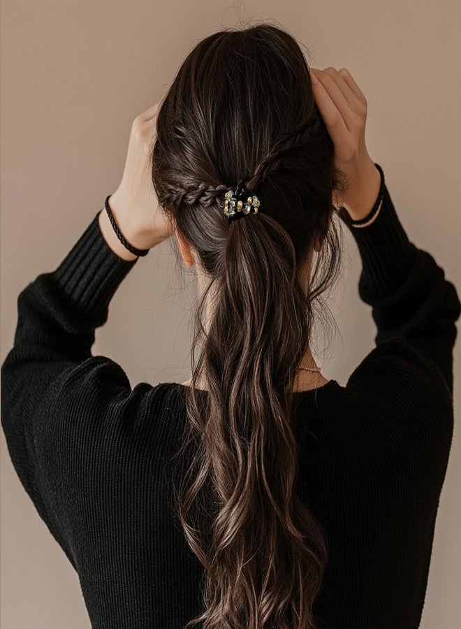 UDeBe 10pcs Brown Hair Ties with Gold & Crystal Beads, Thin Elastic Ponytail Holders for Women, No Damage, Stylish Hair Accessories - Image 3